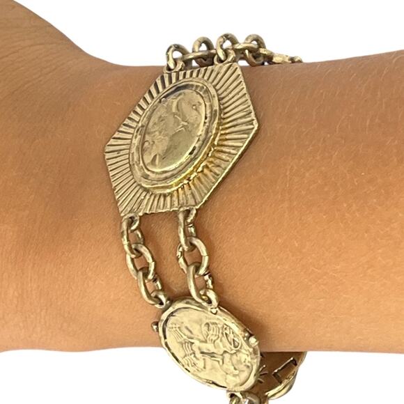 Chico’s Additions “Hidden Treasure Plains” Coin Link Bracelet Gold-Tone apprx 7” - Picture 8 of 9